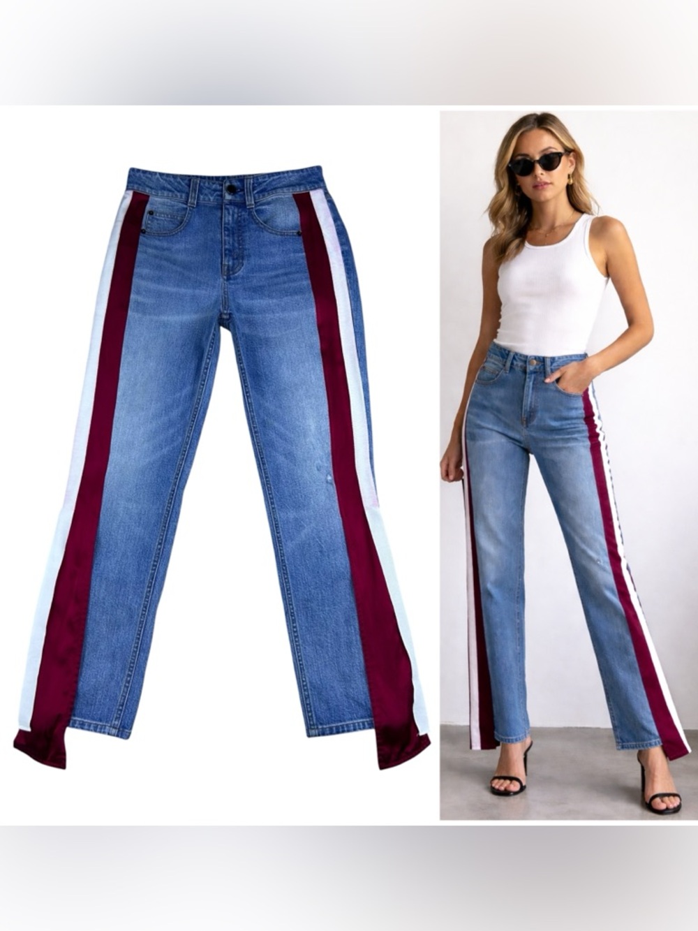 Hellessy High Rise Straight Leg Grosgrain Stripe Side Trim Jeans 28x29 Festival
